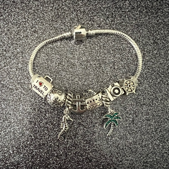 Mega Sale!  Pandora Style Silver Charm Travel Themed Bracelet—NWOT! - Picture 2 of 3